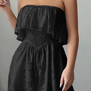 Olivia - Tuta senza spalline con volant e vita arricciata