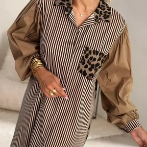 Arabella - Elegante maxi abito leopardato e a righe