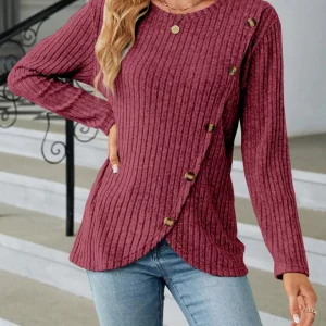 Alayna - Elegante felpa con bottoni in maglia a costine