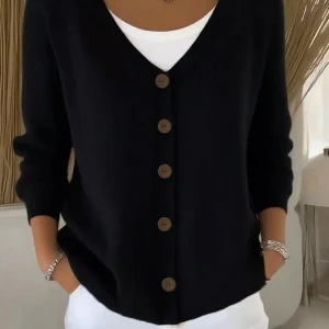 Adara - Cardigan elegante con bottoni frontali e scollo a V