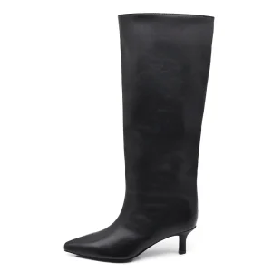 Stivali Donna al Ginocchio con Tacco Medio e Punta Affusolata – Eleganti e Versatili GA048 nero bianco