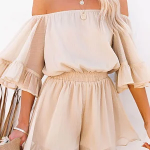 Giselle - Elegante tuta con spalle scoperte e maniche a campana