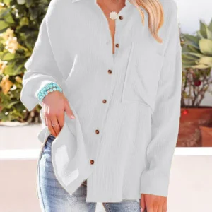 Aubriella - Camicetta informale con bottoni e colletto, maniche lunghe