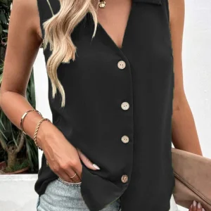 Charlene - Elegante canottiera con scollo a V e bottoni frontali