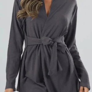 Lindzay - Giacca casual a maniche lunghe con scollo a V e cintura da annodare