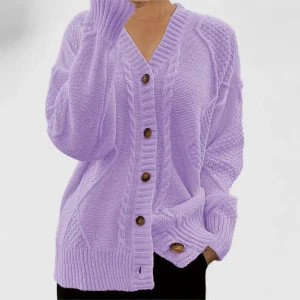 Ashira - Cardigan caldo a V con bottoni e maglia a trecce