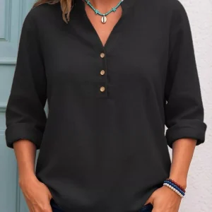 Aidana - Blusa casual a maniche lunghe con scollo a V