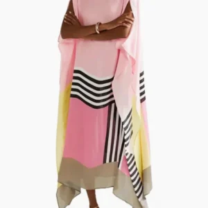 Kaftano a righe rosa confetto