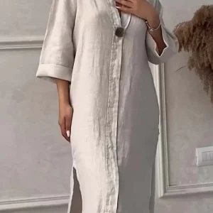 Emma - Abito casual in cotone e lino con bottoni
