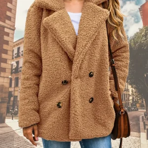 Lolly - Cappotto teddy doppiopetto con revers