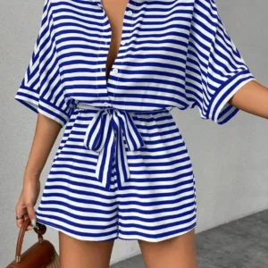 Patricia - Elegante tuta a mezza manica con cintura da donna