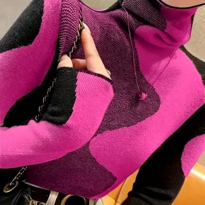 Helene - Maglione dolcevita color block