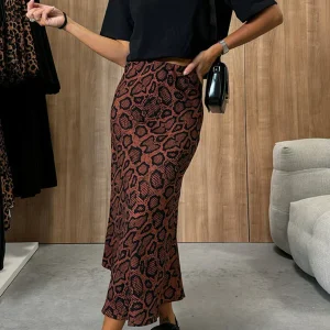 Barbara - Gonna snellente a vita alta con stampa animalier