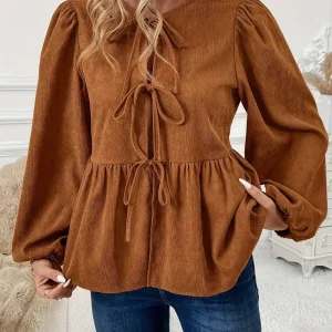 Adeline - Elegante camicetta con coulisse e maniche a sbuffo