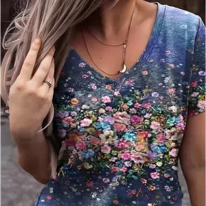 Zosia - T-shirt con scollo a V e stampa floreale