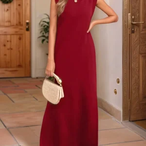 Carmen - Vestito maxi casual senza maniche con scollo tondo