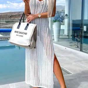 Isola deserta - Maxi abito coprente con incrocio sul retro in maglia all'uncinetto