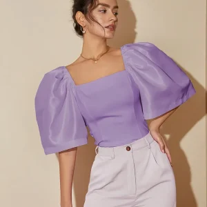 Elsie - Elegante top con maniche a sbuffo e scollo quadrato