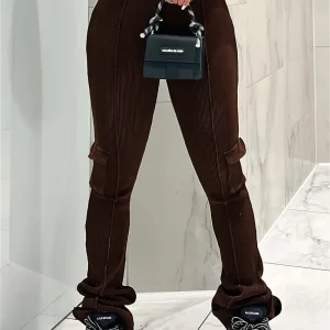 Paulina - Pantaloni casual a vita alta a coste