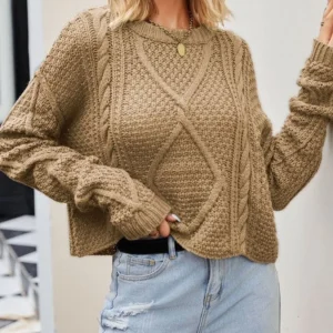 Felisia - Maglione corto trendy in maglia intrecciata