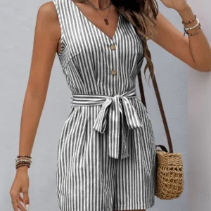 Charis - Elegante tuta a righe senza maniche con vita regolabile