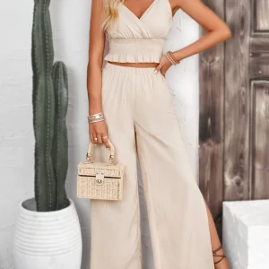 Ailani - Elegante completo con top smanicato e pantaloni a gamba larga