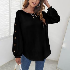 Philippa - Top a costine con maniche lunghe e patta con bottoni