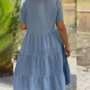 Abito in cotone e lino con scollo a V