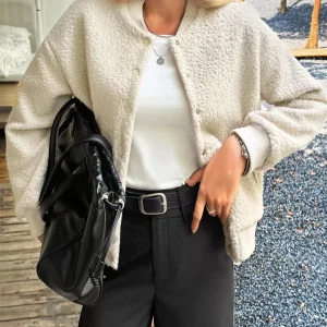 Cecille - Elegante giacca calda in pile con bottoni a pressione