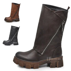 Scarpe Stivali da Donna Al Polpaccio Largo Biker Motociclista Zip Platform 881 MP753