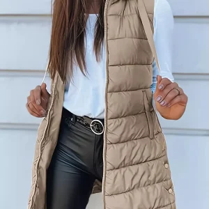 Zeyna - Gilet caldo casual con cappuccio e zip frontale