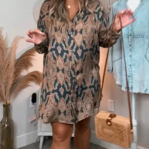 Abito camicia casual stampato a maniche lunghe