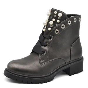 Anfibi Stivali Stivaletti con Strass e Perline MS1555 colore canna di fucile