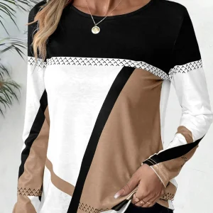 Cathryn - Elegante Camicetta a Maniche Lunghe con Blocchi di Colore