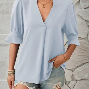 Ysabella - Elegante Blusa a Mezza Manica con Colletto a V