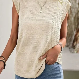 Aniya - Top casual a costine con scollo rotondo e texture