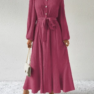 Anne - Elegante abito lungo a maniche lunghe con cintura a fiocco