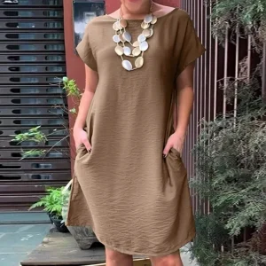 Alicia - Abito largo con scollo rotondo e maniche corte