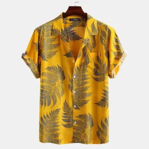 Camicia Tropicale con Stampa Foglie