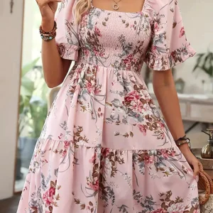 Cathleen - Elegante mini abito floreale con maniche a volant