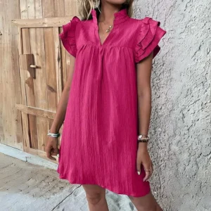 Zienna - Elegante Miniabito a Maniche Corte con Volant e Scollo a V