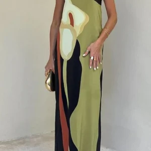 Naila - Maxi abito senza spalline con stampa a blocchi di colore