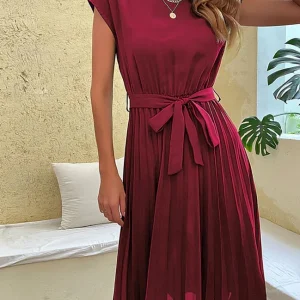 Celine - Abito chic a maniche corte con cintura da annodare