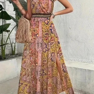 Beverlyn - Elegante abito maxi boho senza maniche