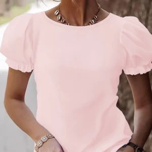 Adelia - T-Shirt Elegante con Maniche a Palloncino e Pizzo sulla Schiena