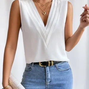 Iona - Elegante top senza maniche con scollo a V