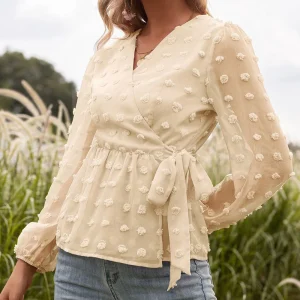 Orietta - Elegante blusa in pizzo con scollo a V e maniche lunghe