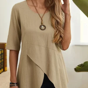 Zayda - Blusa casual ampia asimmetrica con scollo rotondo