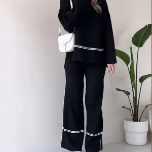 Aileen - Elegante completo con top largo a maniche lunghe e pantaloni a gamba larga