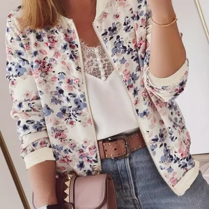 Agatha - Bomber casual con stampa floreale e cerniera per donna